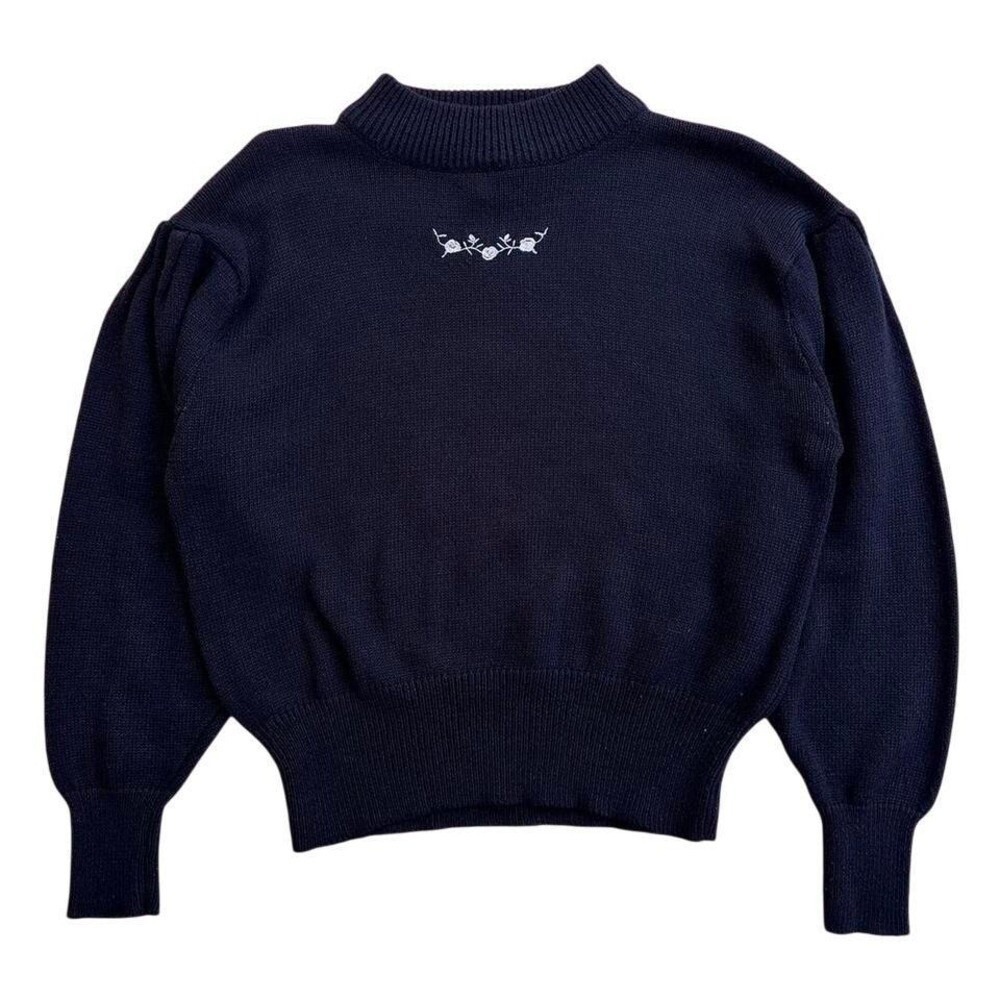 Classic Navy Cowl Neck Sweater with Subtle Embroidery